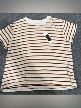 PerfectWhiteTee Everett Boxy Crewneck Tee | color:  mocha stripe | size: S